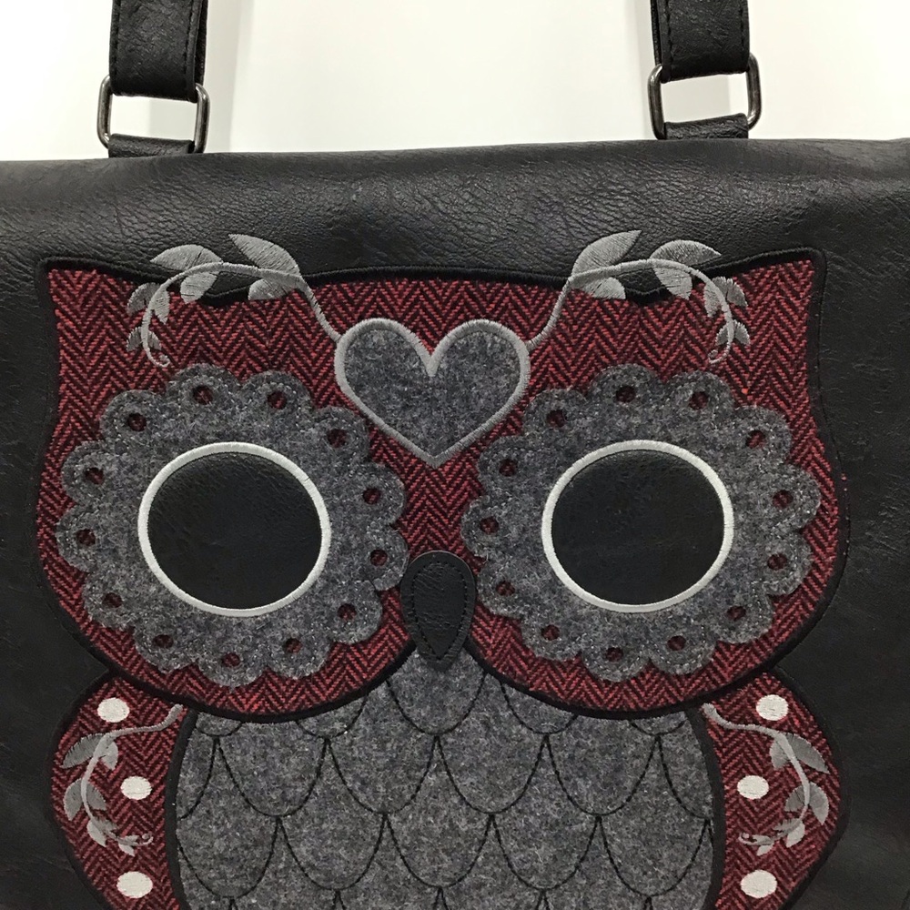 Loungefly Embroidered Patchwork Black Owl Crossbo… - image 2